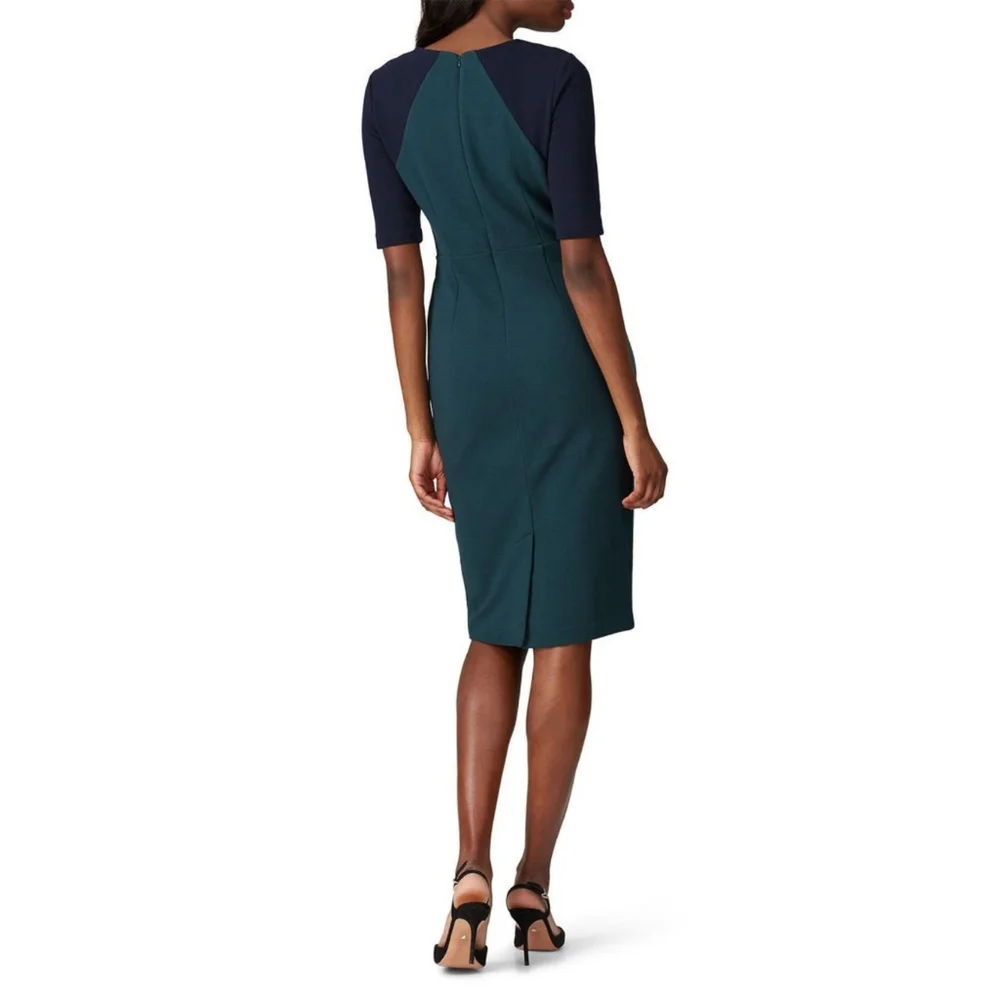Boden Poppy Ponte Colorblock Dress 6L Green Navy Sheath Work Career Midi